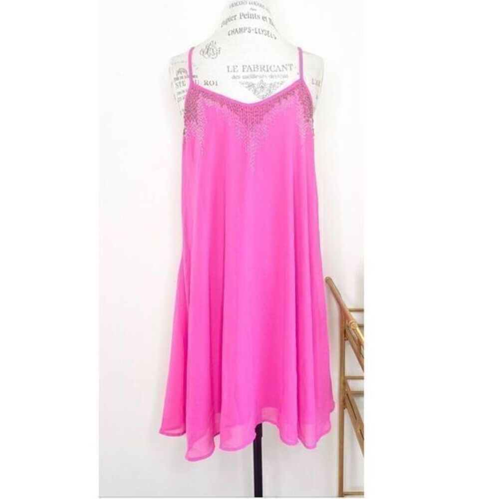 YA LOS ANGELES Flowy Hot Pink Strappy Silk Dress LARGE